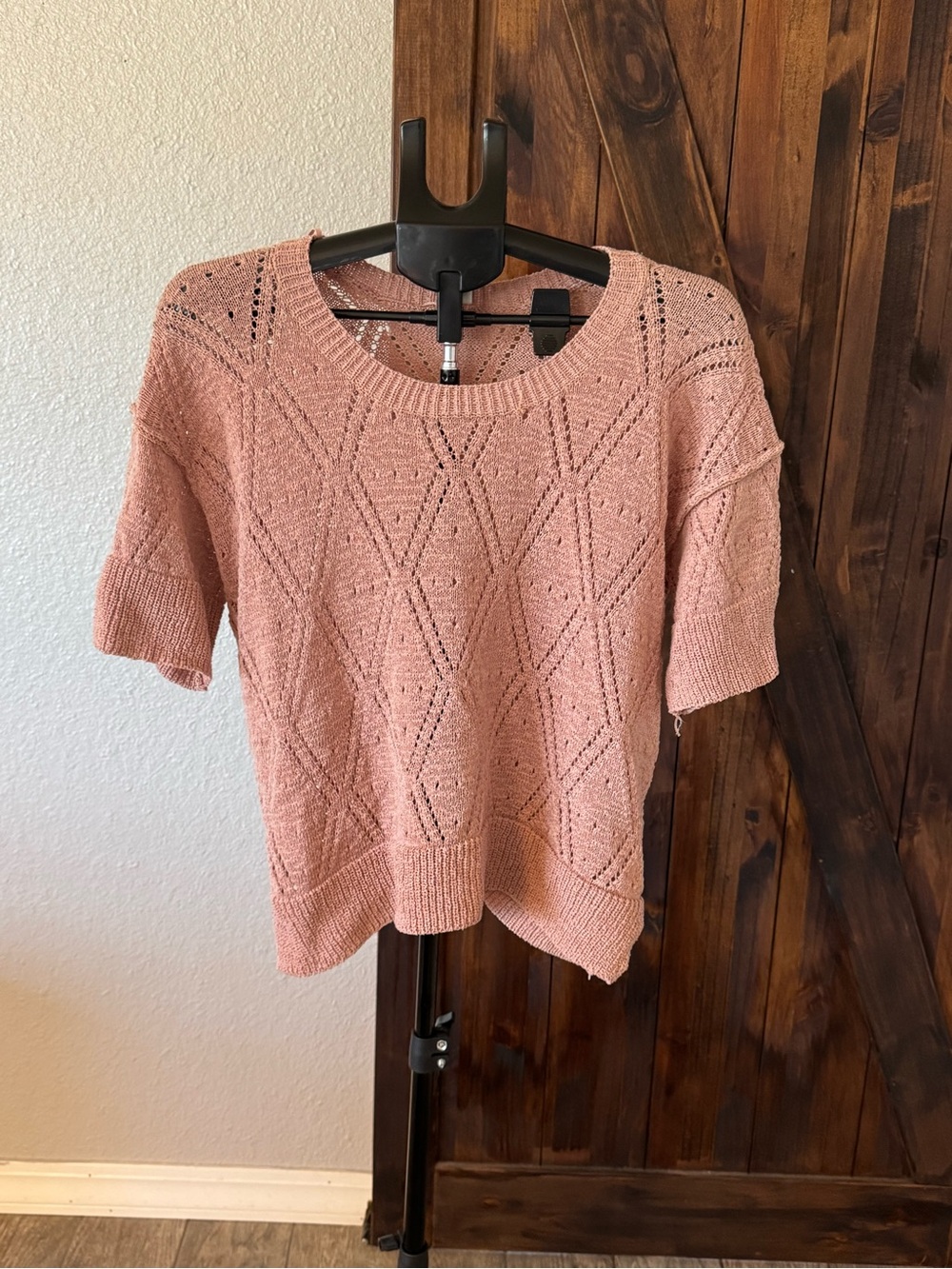Wishlist Dusty Pink Short-Sleeve Knit Crewneck Sweater